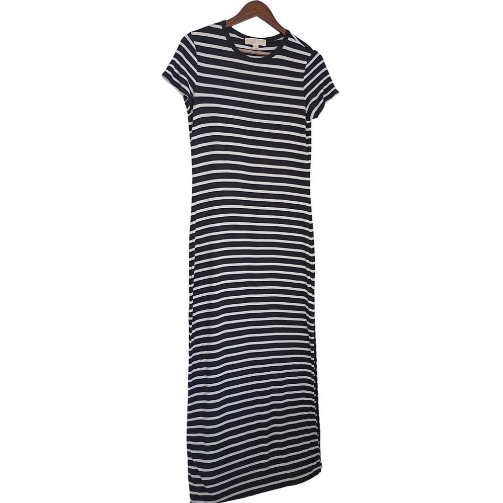 Michael Kors Nautical Black White‎ Cotton Striped Short Slve Maxi Dress Fits S/M - Picture 7 of 13